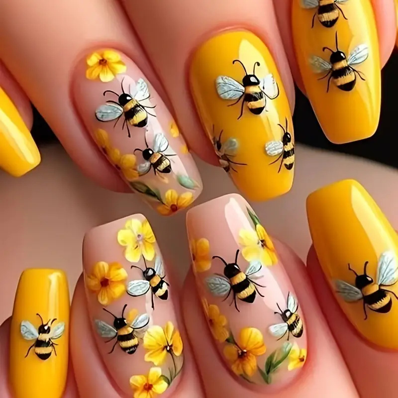 Nail Art Press On - 24 قطعة/المجموعة/مجموعة أظافر صناعية متوسطة الطول